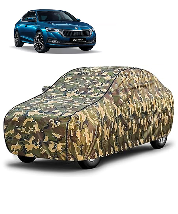 Carzex Waterproof & Heat Resistant Jungle Print Camouflage Design Car Body Cover with Mirror Pockets?For Skoda Octavia